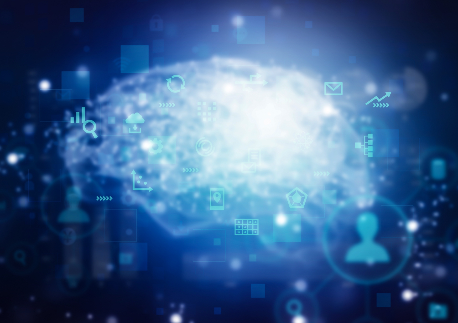 青い背景にたくさんのイラスト