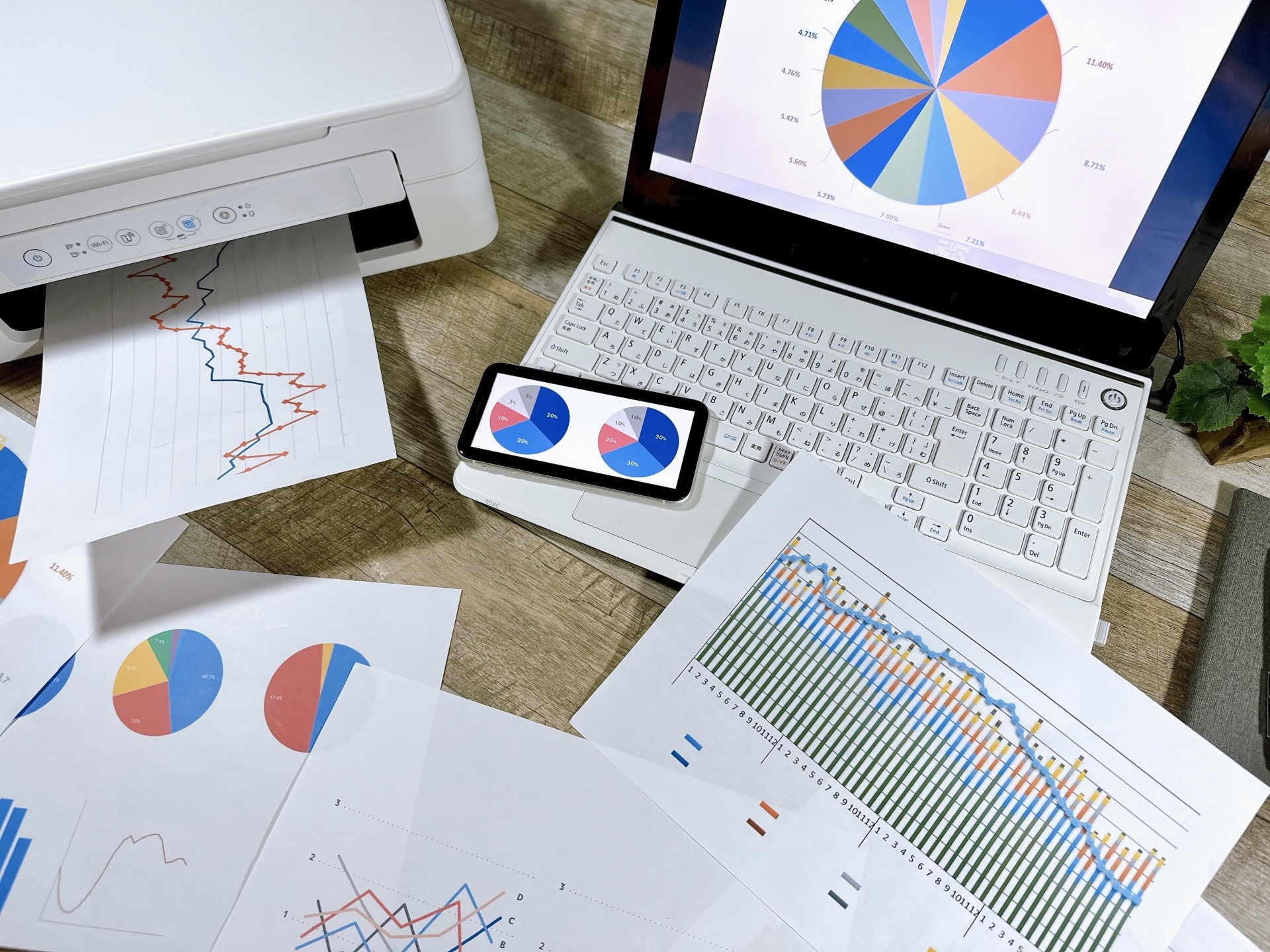 円グラフが写っている資料やパソコン画面